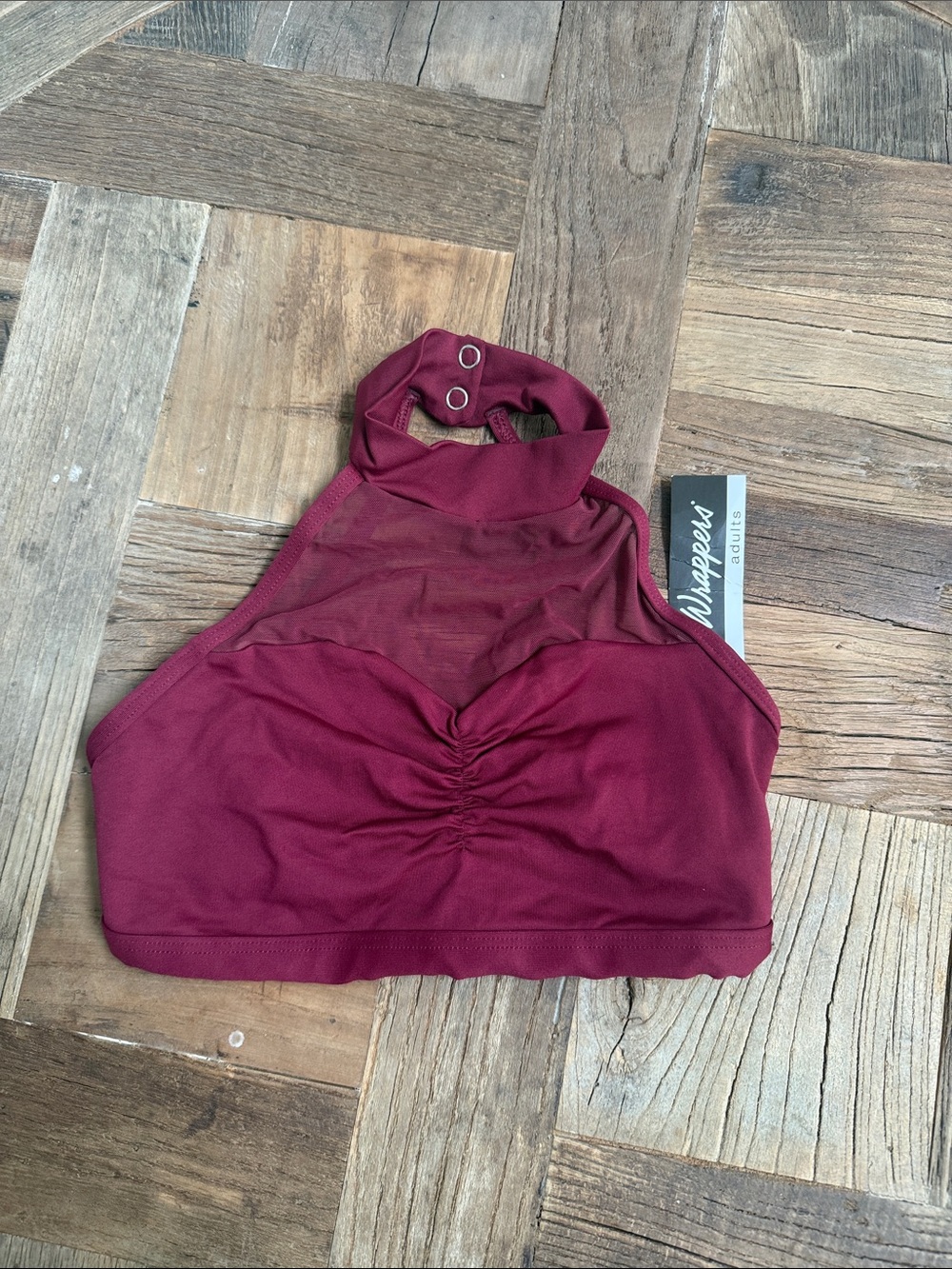 Body Wrappers Burgundy High-Neck Ruched Crop Top